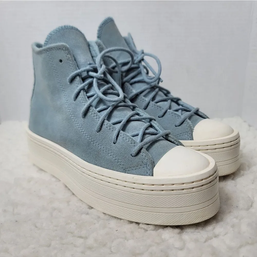 Converse All Star Lift Platform Suede Fleece High Top Sneakers Blue Women’s 7.S